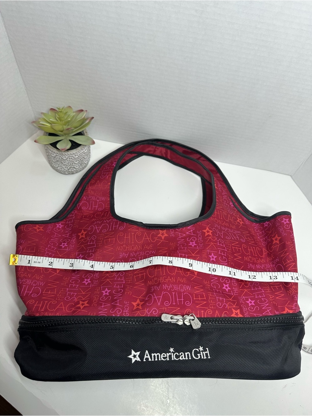 American Girl Red-Pink Patterned Tote with Black Base - Picture 9 of 14